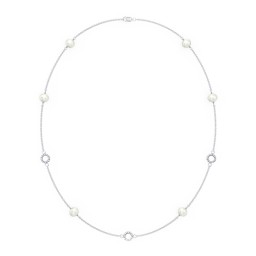 Sterling Silver Freshwater Pearl Station Necklace in 925 Sterling Silver