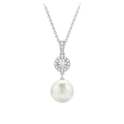 Sterling Silver Freshwater Pearl and Cubic Zirconia Drop Pendant