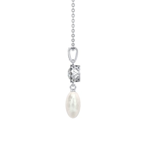 Sterling Silver Freshwater Pearl and Cubic Zirconia Drop Pendant