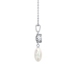 Sterling Silver Freshwater Pearl and Cubic Zirconia Drop Pendant