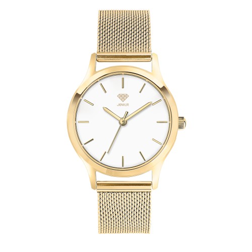 Men's Personalised Dress Watch - 32mm Uptown - Gold Case, White Dial, Gold Mesh