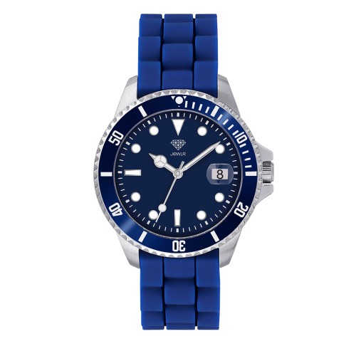Men's Personalised Sport Watch - 38mm Pacific - Steel Case, Blue Dial, Blue Silicone