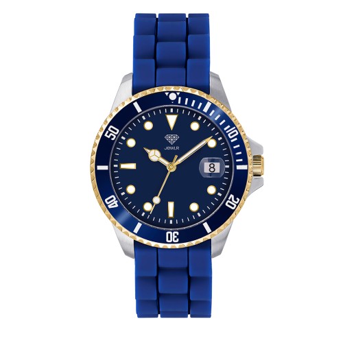 Men's Personalised Sport Watch - 38mm Pacific - 2-Tone Case, Blue Dial, Blue Silicone