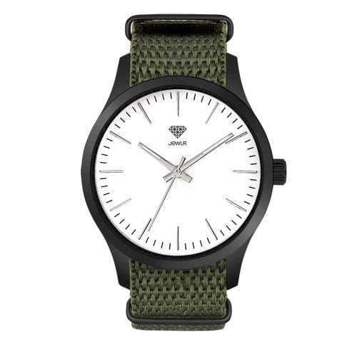 Men's Personalised Dress Watch - 40mm Midtown - Black Case, White Dial, Olive Nato