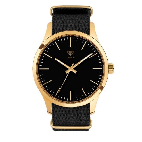 Men's Personalised Dress Watch - 40mm Uptown - Gold Case, Black Dial, Black Nato