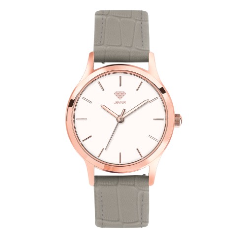 Women's Personalised Dress Watch - 32mm Metro - Rose Gold Case, White Dial, Grey Croc Leather