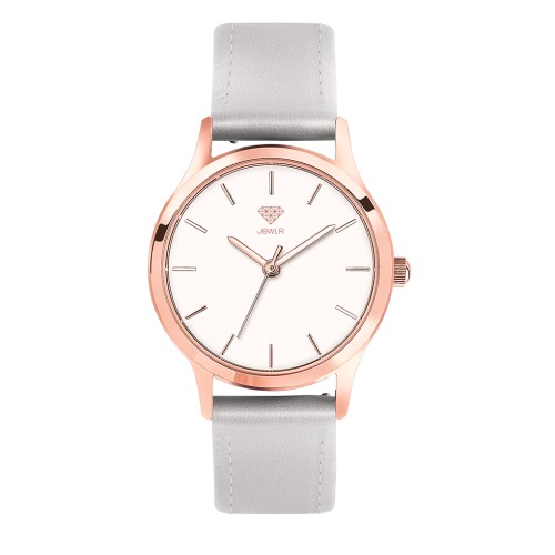 Women's Personalised Dress Watch - 32mm Metro - Rose Gold Case, White Dial, Silver Leather