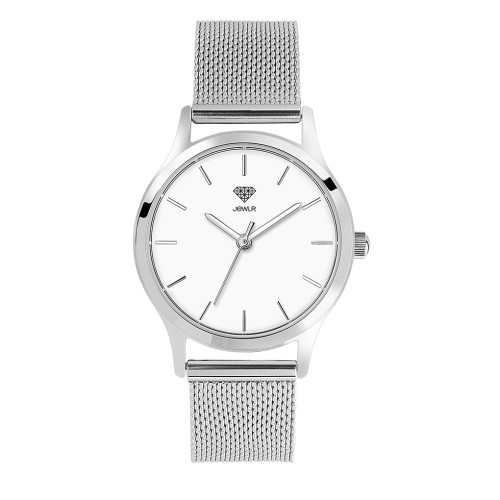 Women's Personalised Dress Watch - 32mm Downtown - Steel Case, White Dial, Rose Mesh