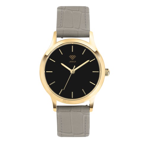 Women's Personalised Dress Watch - 32mm Uptown - Gold Case, Black Dial, Grey Croc Leather