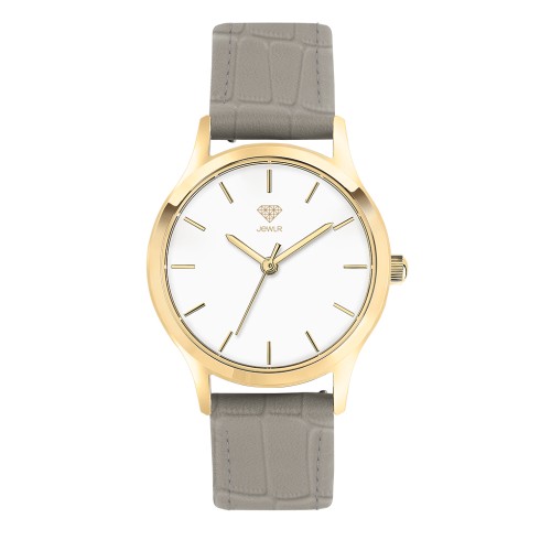 Women's Personalised Dress Watch - 32mm Uptown - Gold Case, White Dial, Grey Croc Leather