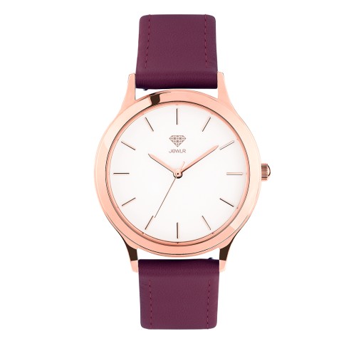 Women's Personalised Dress Watch - 36mm Metro - Rose Gold Case, White Dial, Burgundy Leather