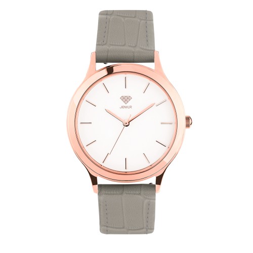 Women's Personalised Dress Watch - 36mm Metro - Rose Gold Case, White Dial, Grey Croc Leather