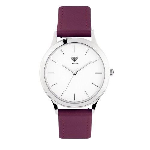 Women's Personalised Dress Watch - 36mm Downtown - Steel Case, White Dial, Burgundy Leather