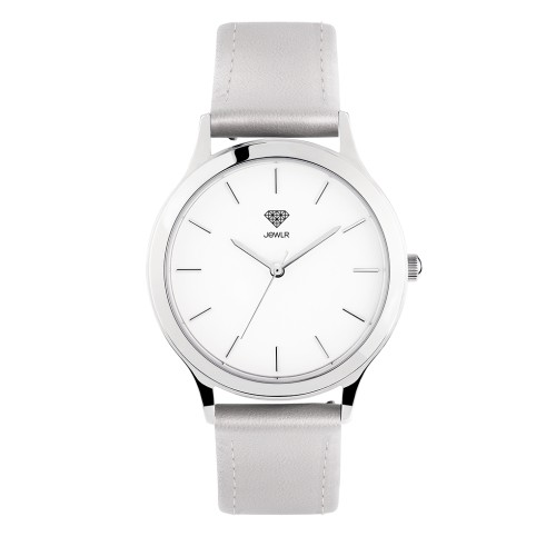 Women's Personalised Dress Watch - 36mm Downtown - Steel Case, White Dial, Silver Leather