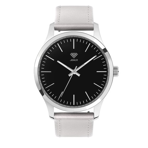 Women's Personalised Dress Watch - 40mm Downtown - Polished Steel Case, Black Dial, Silver Leather