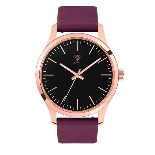 Women's Personalised Dress Watch - 40mm Metro - Rose Gold Case, Black Dial, Burgundy Leather