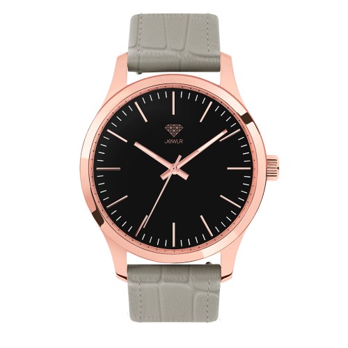 Women's Personalised Dress Watch - 40mm Metro - Rose Gold Case, Black Dial, Grey Croc Leather