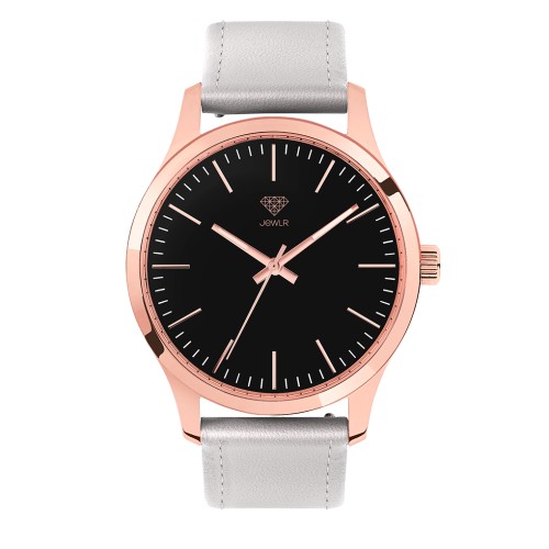 Women's Personalised Dress Watch - 40mm Metro - Rose Gold Case, Black Dial, Silver Leather