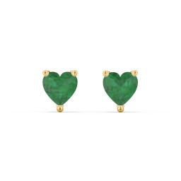 Heart Stud Earrings in 10K Solid Yellow Gold with Emerald