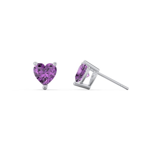 Heart Stud Earrings – Sterling Silver with Amethyst