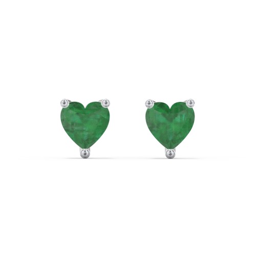 Heart Stud Earrings – Sterling Silver with Emerald