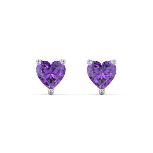 Heart Stud Earrings – Sterling Silver with Amethyst