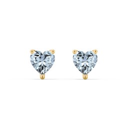 Heart Stud Earrings in 10K Solid Yellow Gold with Aquamarine