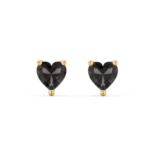 Heart Stud Earrings – 10K Yellow Gold with Smokey Quartz