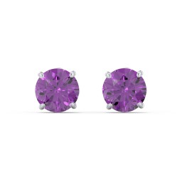 1 Carat Solitaire Stud Earrings in 925 Sterling Silver with Amethyst