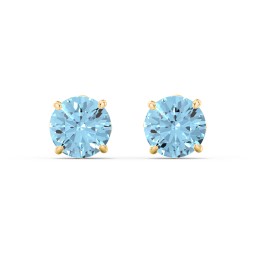 1 Carat Solitaire Stud Earrings in 10K Solid Yellow Gold with Blue Topaz