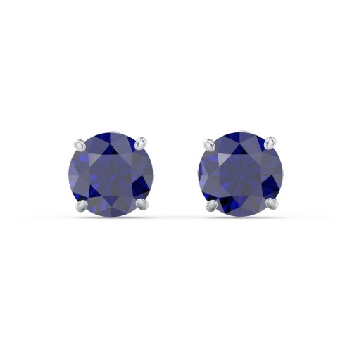 1 Carat Solitaire Stud Earrings – Sterling Silver with Blue Sapphire