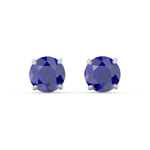 1 Carat Solitaire Stud Earrings – Sterling Silver with Blue Sapphire