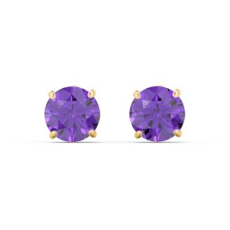 1 Carat Solitaire Stud Earrings in 10K Solid Yellow Gold with Amethyst