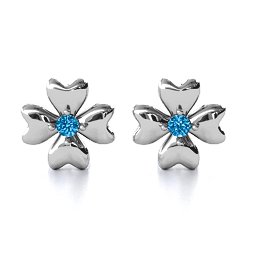 Four Heart Clover Earrings in 925 Sterling Silver with Blue Topaz