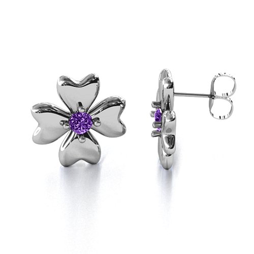 Four Heart Clover Earrings – Sterling Silver with Amethyst