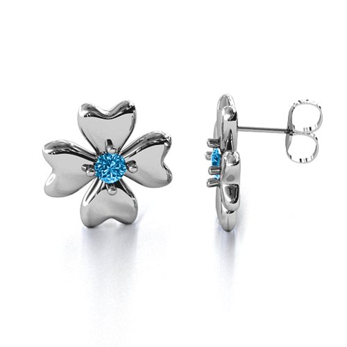Four Heart Clover Earrings – Sterling Silver with Blue Topaz
