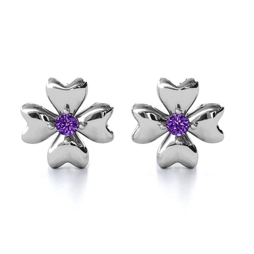 Four Heart Clover Earrings – Sterling Silver with Amethyst