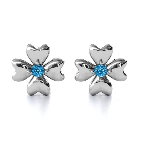 Four Heart Clover Earrings – Sterling Silver with Blue Topaz