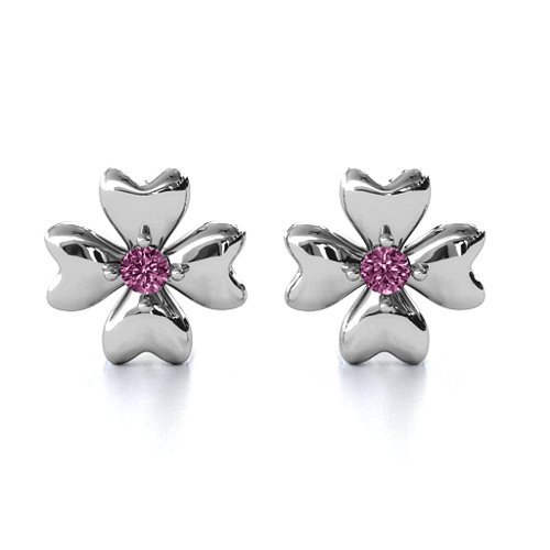 Four Heart Clover Earrings – Sterling Silver with Pink Sapphire