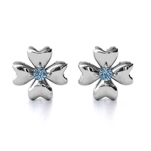 Four Heart Clover Earrings – Sterling Silver with Aquamarine