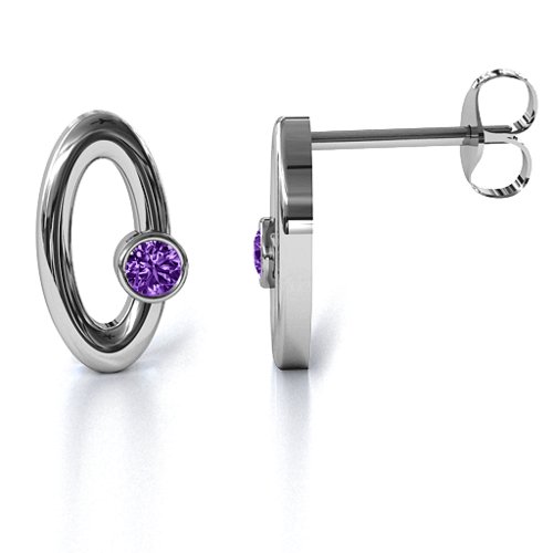 Orbital Stud Earrings – Sterling Silver with Amethyst