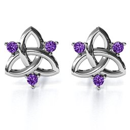 Triple Stone Celtic Knot Earrings in 925 Sterling Silver with Amethyst