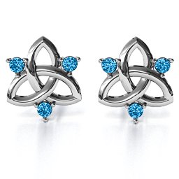 Triple Stone Celtic Knot Earrings in 925 Sterling Silver with Blue Topaz