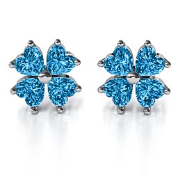 Multi Stone Four Heart Clover Earrings in 925 Sterling Silver with Blue Topaz
