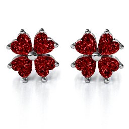 Multi Stone Four Heart Clover Earrings in 925 Sterling Silver with Garnet