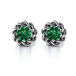 Twisted Stud Solitaire Earrings in 925 Sterling Silver with Emerald