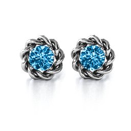 Twisted Stud Solitaire Earrings in 925 Sterling Silver with Blue Topaz