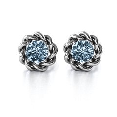 Twisted Stud Solitaire Earrings – Sterling Silver with Aquamarine