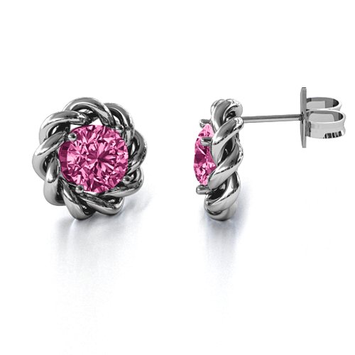 Twisted Stud Solitaire Earrings – Sterling Silver with Pink Tourmaline