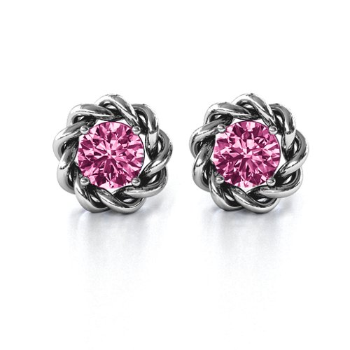 Twisted Stud Solitaire Earrings – Sterling Silver with Pink Tourmaline